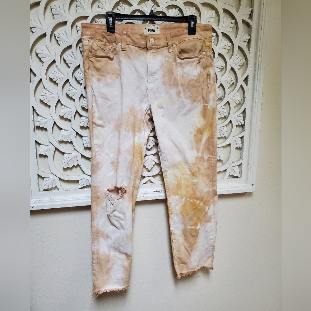 Upcycycled Overdyed Paige Denim In Brigitte Size 31 Tea Dyed White Jeans